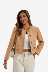 Womens Brown Cropped Tweed Blazer | CicyBell