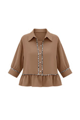 Womens Brown Summer Button Down Blouses | CicyBell