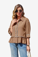 Womens Brown Summer Button Down Blouses | CicyBell