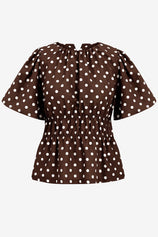 Womens Brown Polka Dots Peplum Blouses  | CicyBell