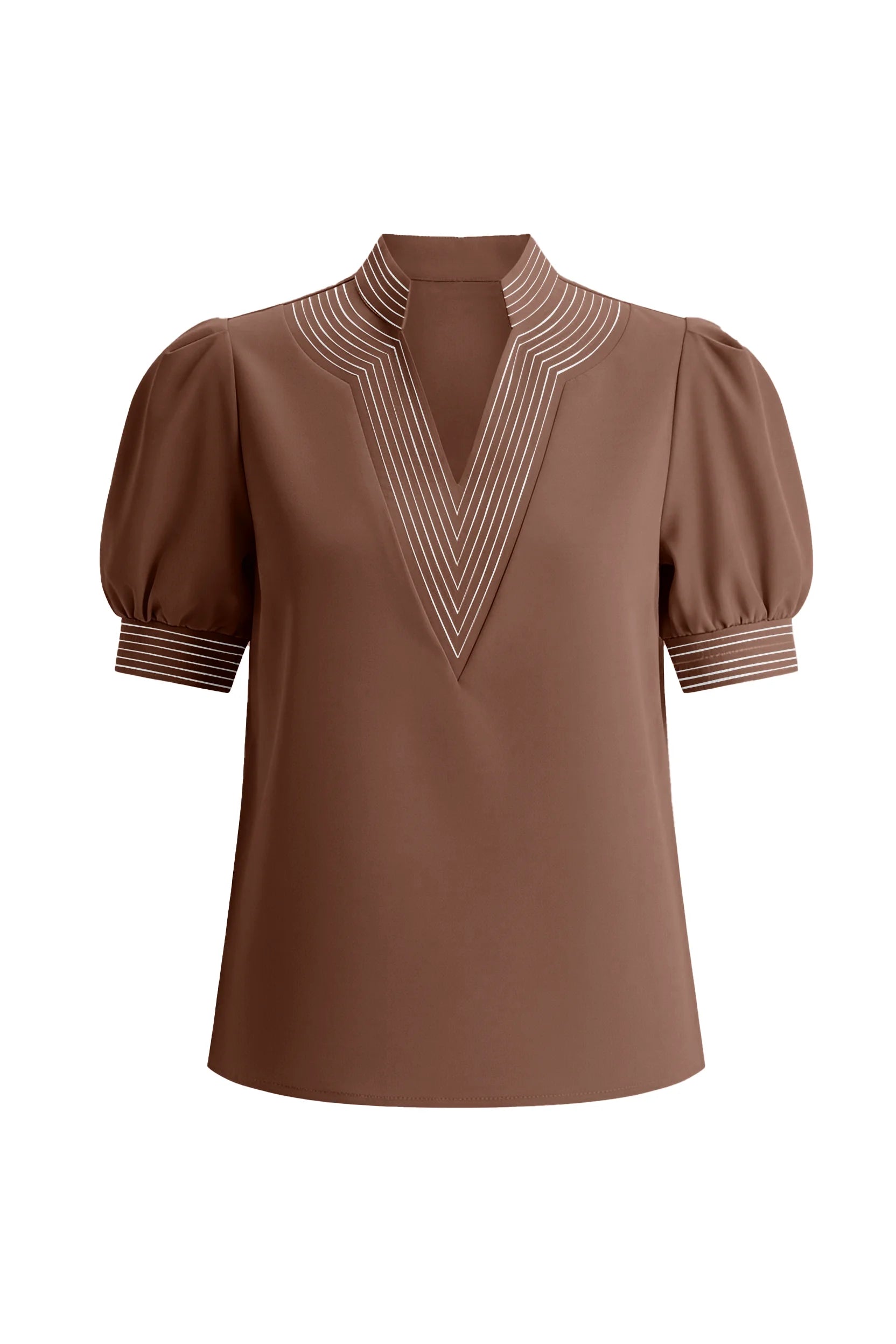 Womens Brown Puff Short Sleeve Blouses | CicyBell