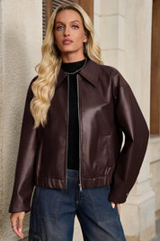 Cicy Bell Womens Brown Faux Leather Jacket