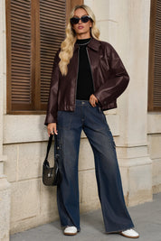 Cicy Bell Womens Brown Faux Leather Jacket
