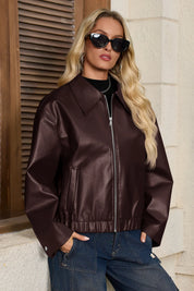 Cicy Bell Womens Brown Faux Leather Jacket