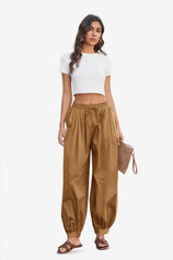 Womens Brown Baggy Pleated Harem Pants | CicyBell