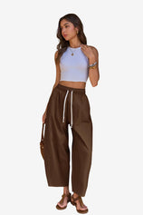 Womens Brown High Waisted Baggy Barrel Pants | CicyBell