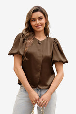 Womens Brown Silk Satin Button Down Shirts | CicyBell