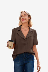 Womens Brown Satin Button Down Shirts  | CicyBell
