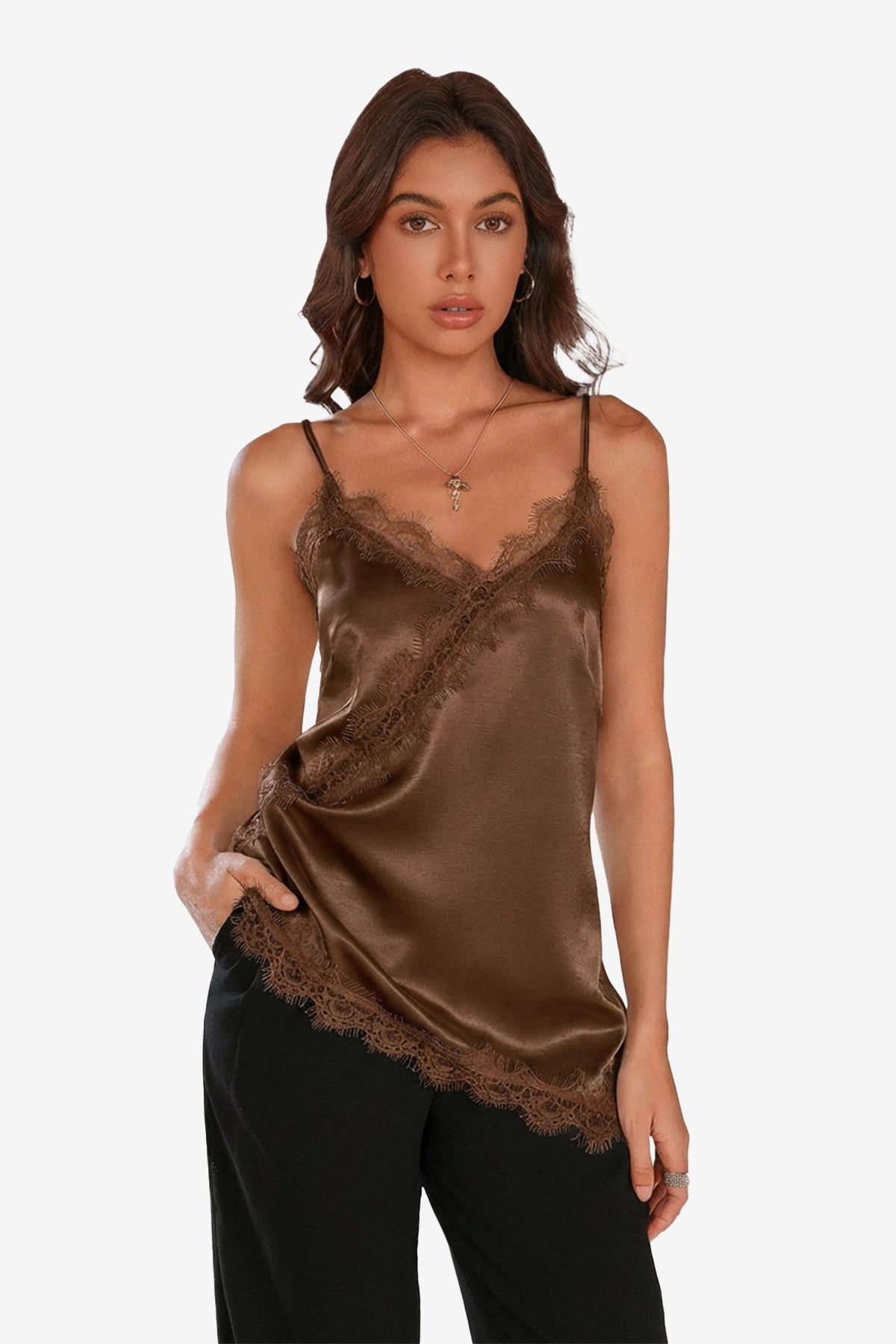 Women Brown Summer Satin Cami Tops | CicyBell