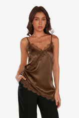 Women Brown Summer Satin Cami Tops | CicyBell