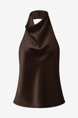 Women Brown Summer Satin Halter Tank Tops | CicyBell