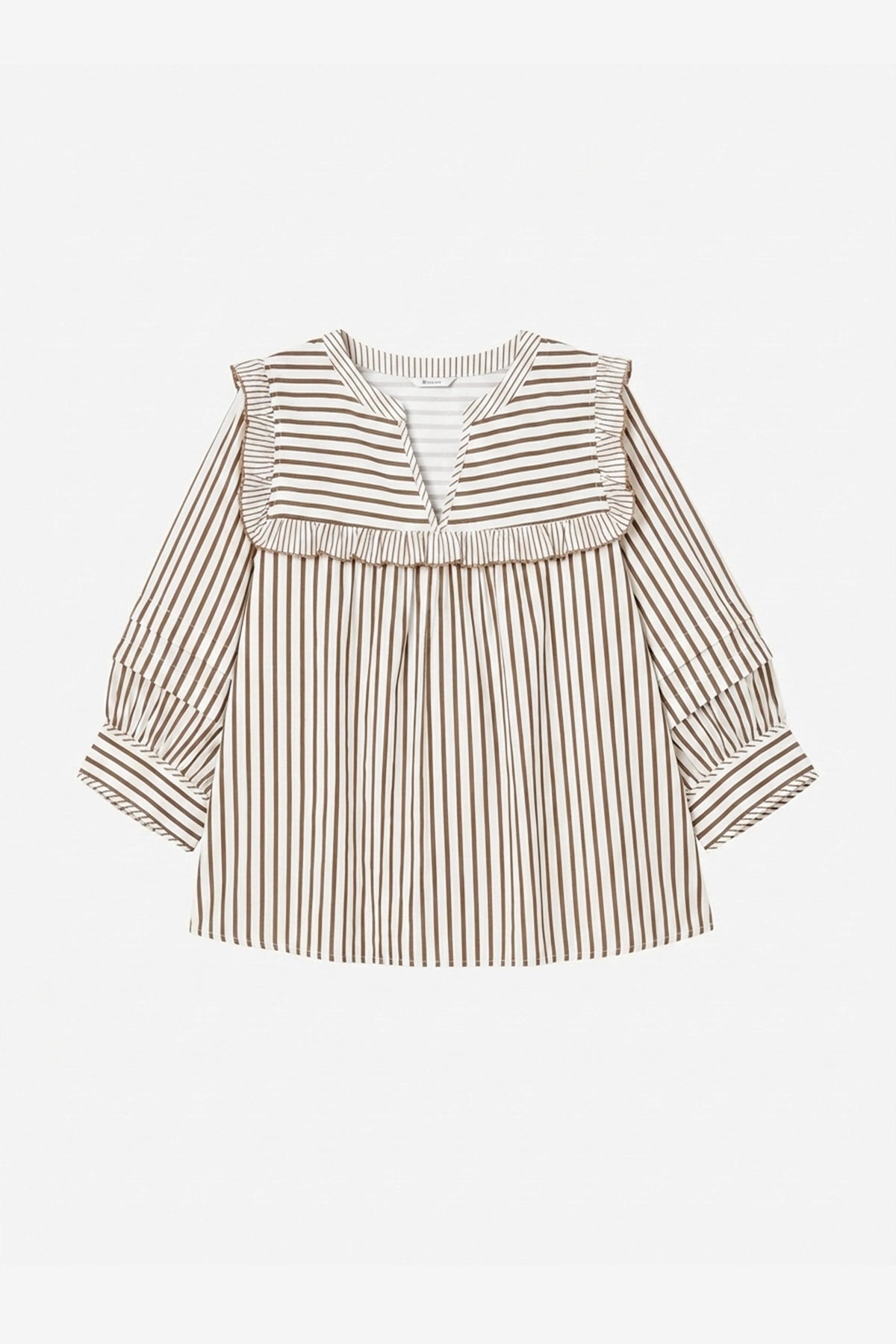 Womens Brown Striped Babydoll Tops | CicyBell