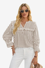 Womens Brown Striped Babydoll Tops | CicyBell