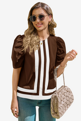 Womens Brown Summer Puff Sleeve Blouses  | CicyBell