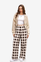 Womens Brown Wide Leg Plaid Pants | CicyBell