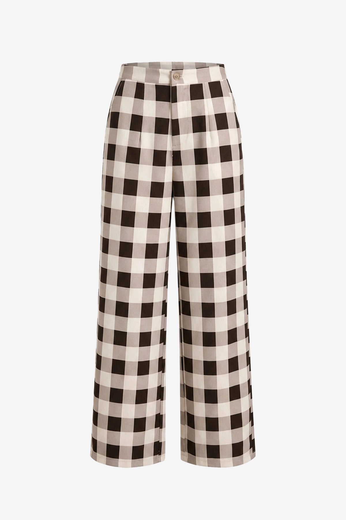 Womens Brown Wide Leg Plaid Pants | CicyBell