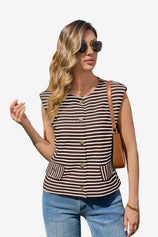 Womens Brown Summer Striped Vest | CicyBell
