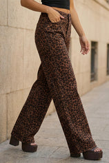 Womens Brown Leopard Print Wide Leg Jeans | CicyBell