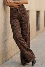 Womens Brown Leopard Print Wide Leg Jeans | CicyBell