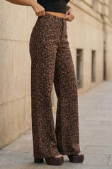 Womens Brown Leopard Print Wide Leg Jeans | CicyBell