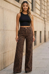 Womens Brown Leopard Print Wide Leg Jeans | CicyBell