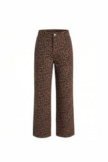 Womens Brown Leopard Print Wide Leg Jeans | CicyBell
