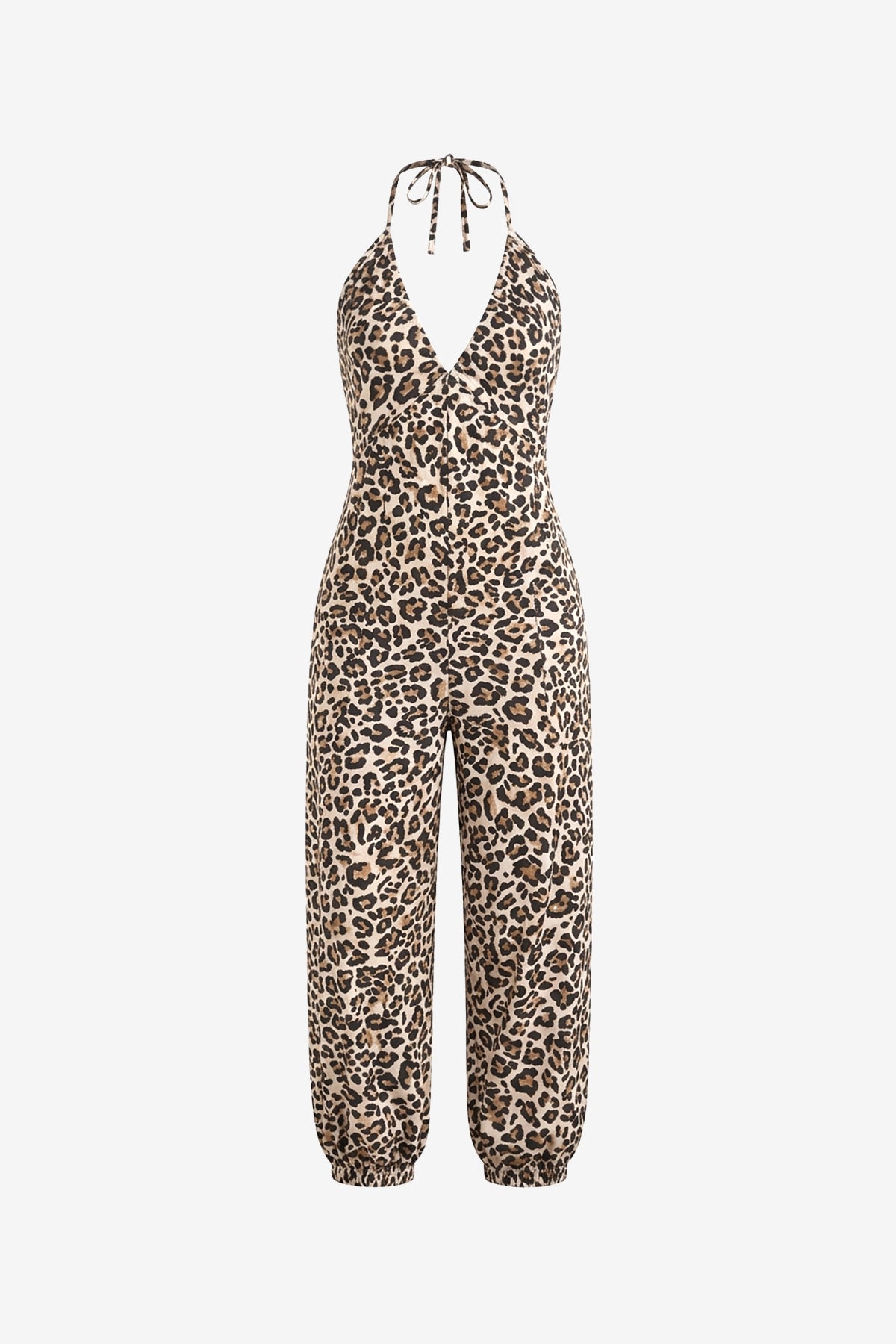 Womens Brown Leopard Print Sexy Halter Jumpsuits | CicyBell