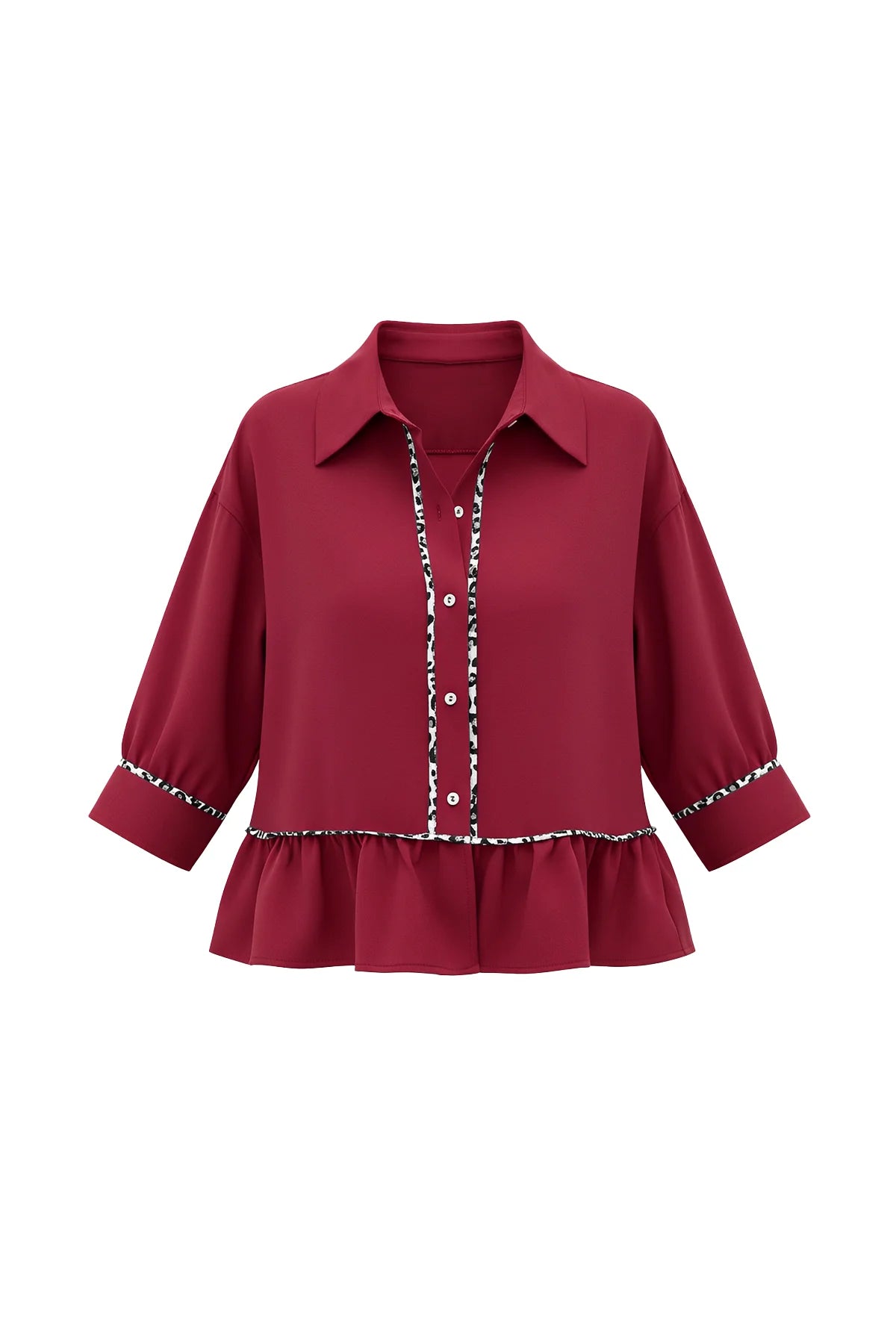 Womens Burgundy Summer Button Down Blouses | CicyBell