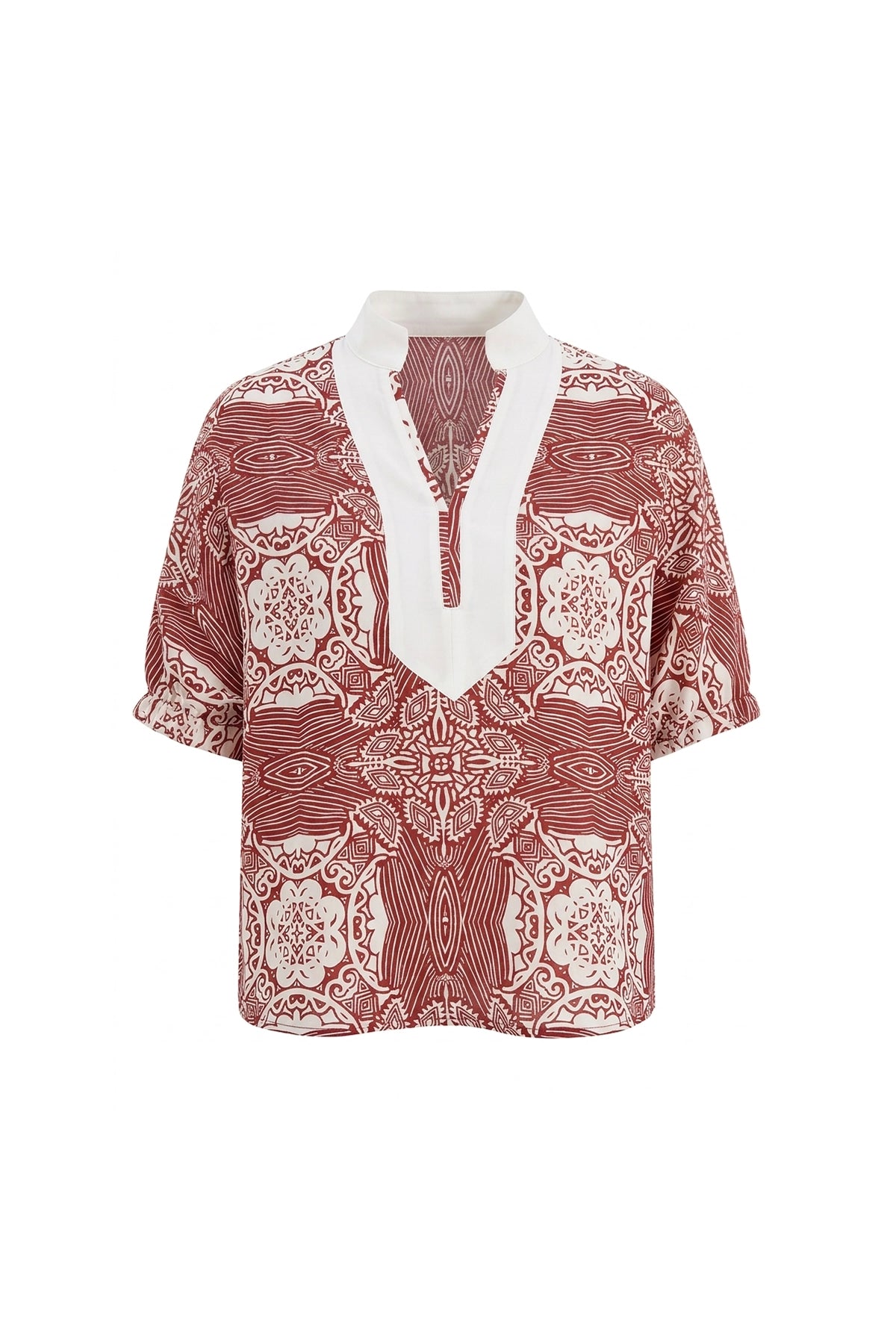 Womens Burgundy V Neck Puff Half Sleeve | CicyBell