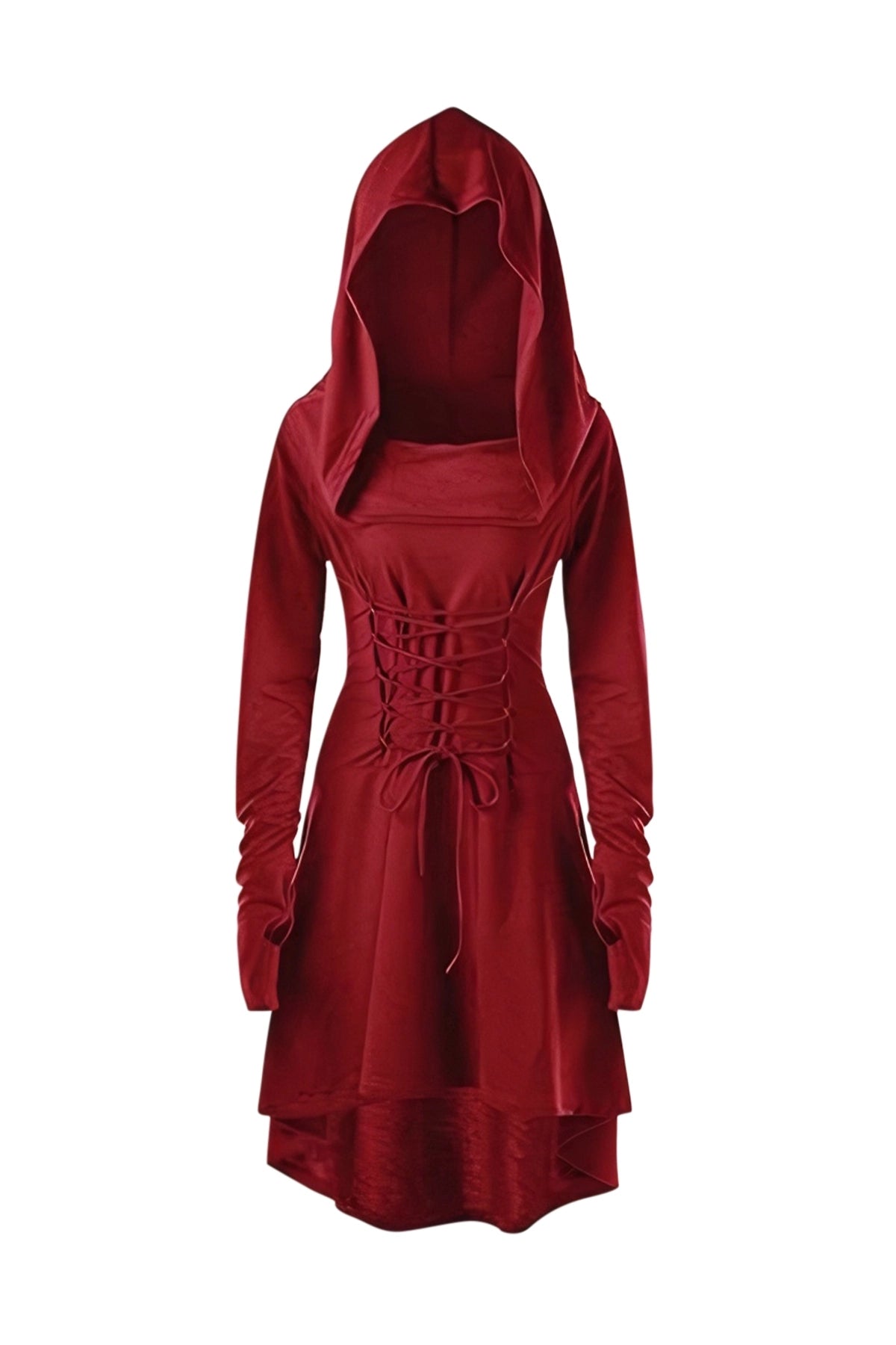 Womens Burgundy Hooded Lace Up Renaissance Dress | CicyBell