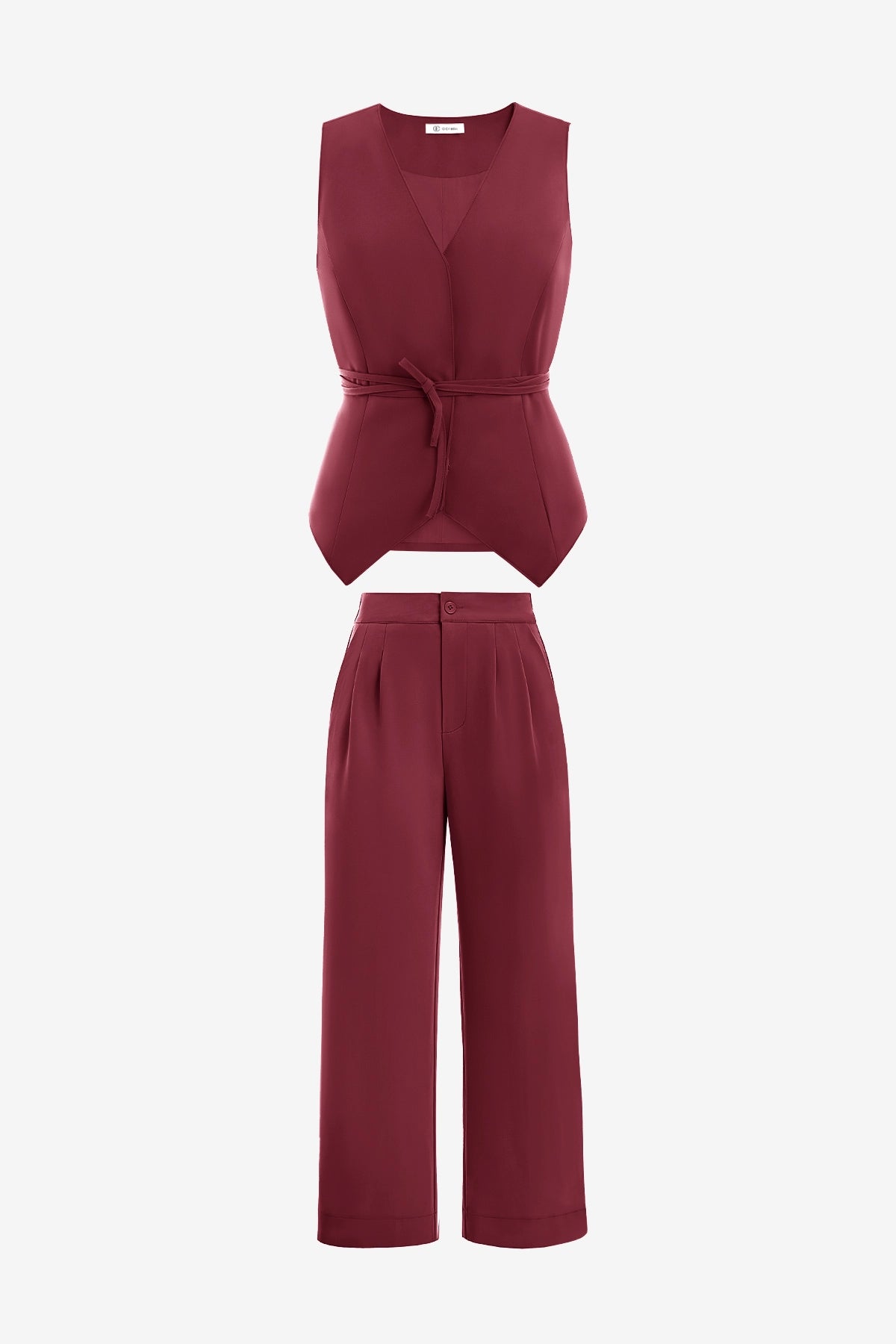 Womens Burgundy 2 Piece V Neck Outfits | CicyBell