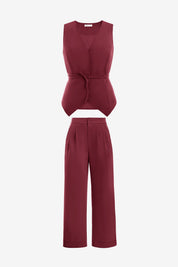 Womens Burgundy 2 Piece V Neck Outfits | CicyBell