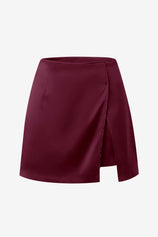 Womens Burgundy Satin Mini Skirt | CicyBell