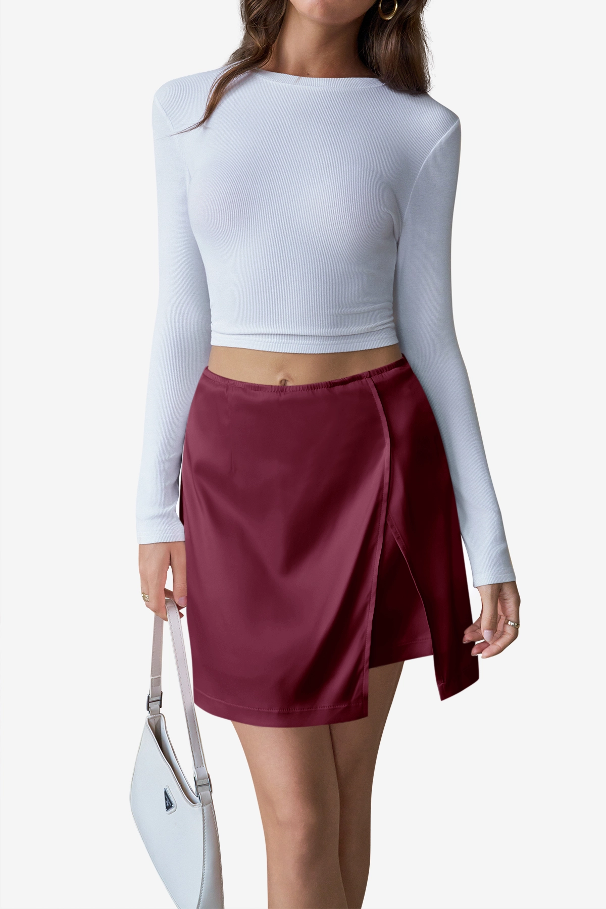 Womens Burgundy Satin Mini Skirt | CicyBell