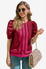Womens Burgundy Summer Puff Sleeve Blouses  | CicyBell