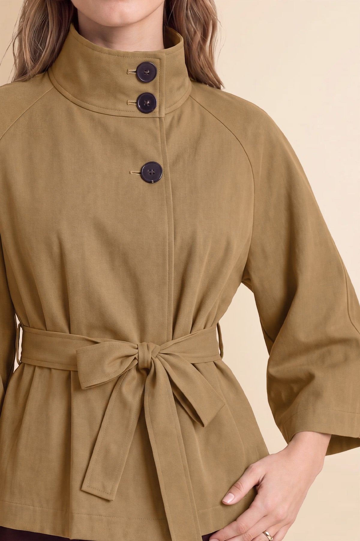 Womens Camel Cropped Trench Coat | CicyBell