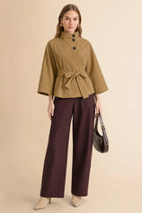 Womens Camel Cropped Trench Coat | CicyBell