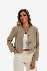 Womens Coffee Cropped Tweed Blazer | CicyBell