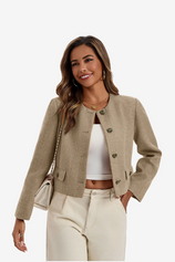 Womens Coffee Cropped Tweed Blazer | CicyBell