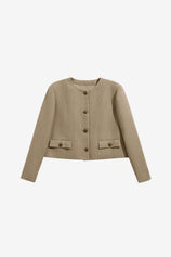 Womens Coffee Cropped Tweed Blazer | CicyBell