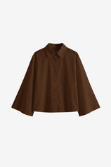 Womens Coffee 3/4 Bell Sleeve Button Down Shirts  | CicyBell