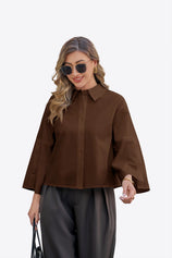 Womens Coffee 3/4 Bell Sleeve Button Down Shirts  | CicyBell
