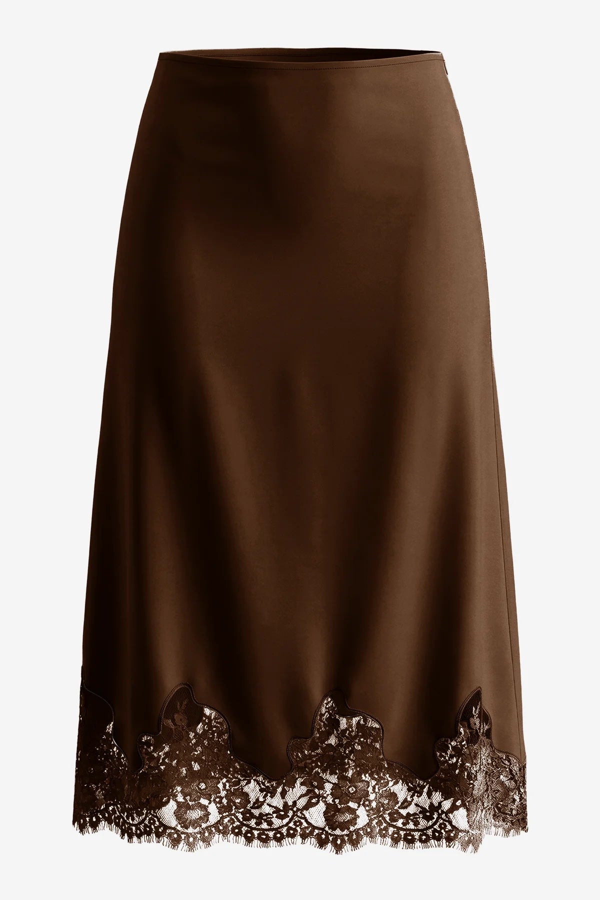 Womens Coffee Silk Satin Midi Skirts | CicyBell