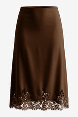 Womens Coffee Silk Satin Midi Skirts | CicyBell