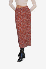 Womens Coffee Floral Boho Mesh Midi Skirt  | CicyBell