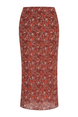 Womens Coffee Floral Boho Mesh Midi Skirt  | CicyBell