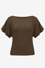 Womens Coffee Tie Back Cinched Tops | CicyBell