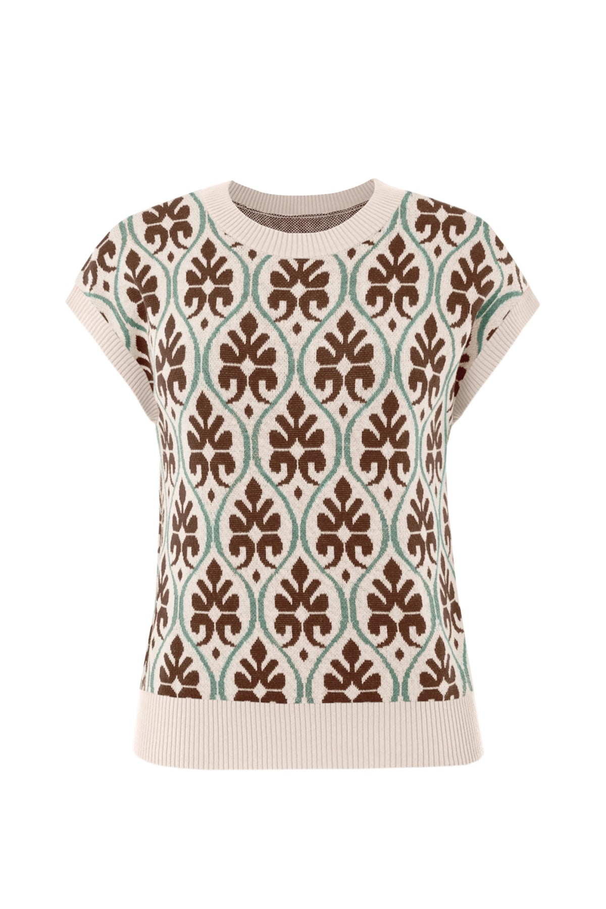 Women's Coffee Floral Cap Sleeve Sweater Tops  | CicyBell