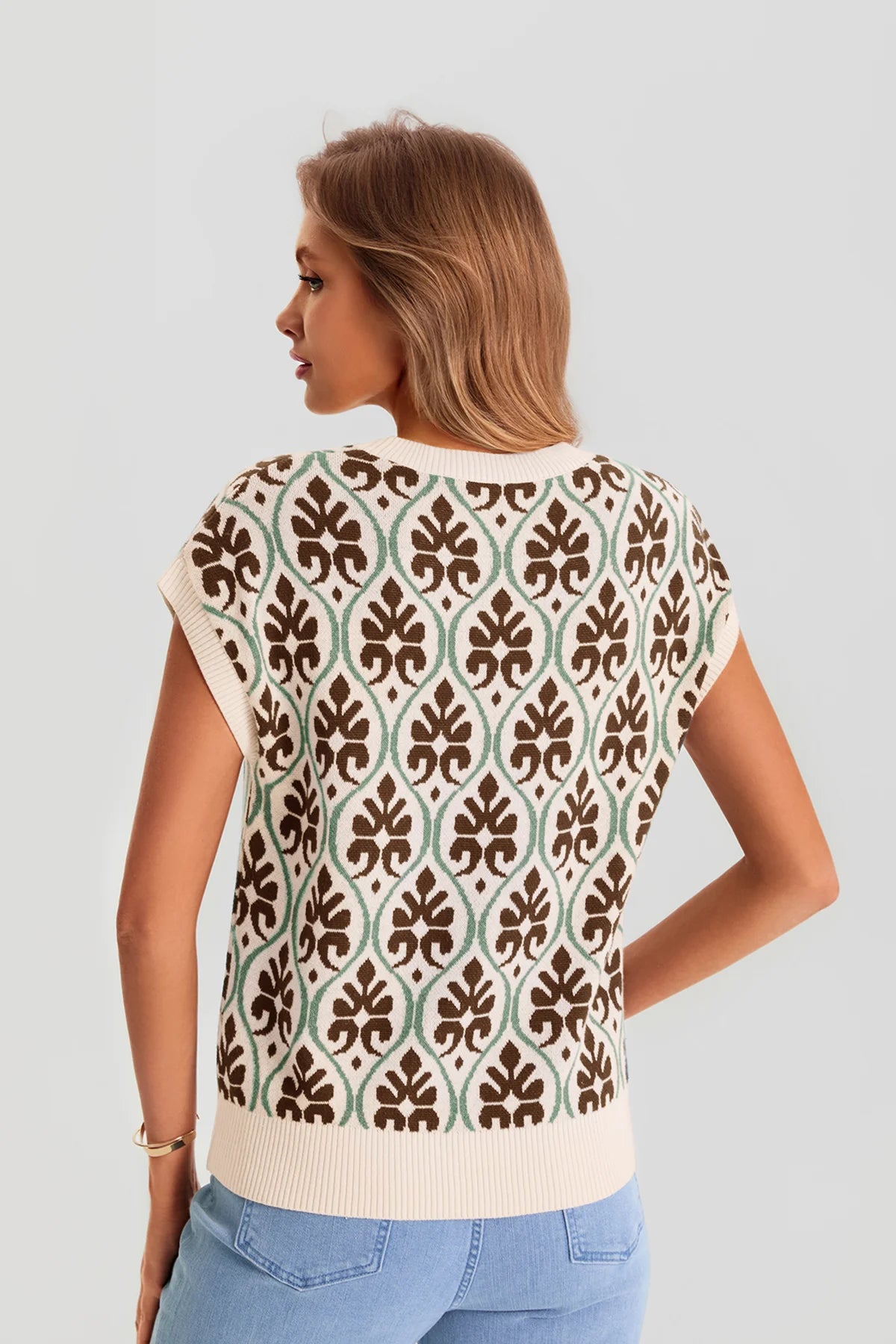 Women's Coffee Floral Cap Sleeve Sweater Tops  | CicyBell