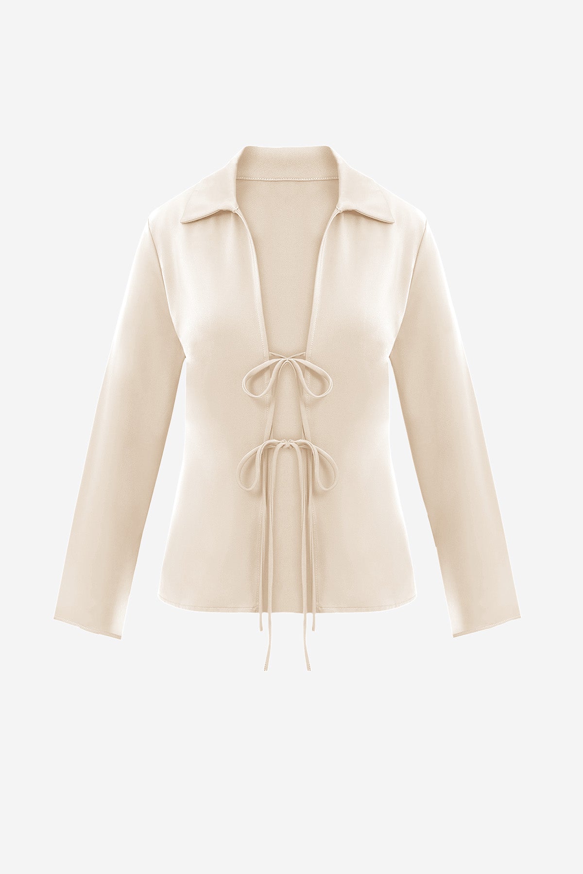 Womens Creamy White Satin Tie Front Shirts | CicyBell